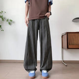 WIAOFELLAS  -  Summer Men's Striped Drawing Straight Casual Pants Fashion High-waisted Loose Wide Leg Trousers Male