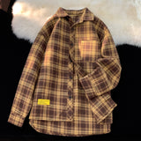 WIAOFELLAS  -  Retro Plaid Long Sleeve Shirt Men Spring Fall Loose Shirt Turn-down Collar Blouse Hip Hop Streetwear Male Shirts