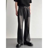 Wiaofellas  -  New American Retro Men Washed Denim Jeans Pleated Waist Loose Wide Leg Straight Trousers Casual Vintage Long Pants Daily Outfit