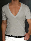 Wiaofellas  -  Slim Fit Short Sleeve V-Neck T-Shirt for Men Breathable Lightweight Summer Casual Top in Solid Color
