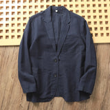 Wiaofellas  -  Japanese Sle Linen Bubble irt Men's Summer Lightweight Casual Suit Jaet Breathable Comfortable Spring Faion Trend