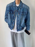 Wiaofellas  -  Trendy Button-up Lapel Washed Jean Coats Mens Fall Loose Outerwear Streetwear Vintage Long Sleeve Jacket Men