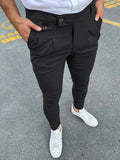 Wiaofellas  -  Spring Summer New Casual Suit Trousers Men Vintage Solid Color Slim Pencil Pants Fashion Button Waist Design Mens Trousers