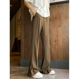 WIAOFELLAS  -  Brown Black Baggy Suit Pants Men Fashion Social Mens Dress Pants Korean Loose Straight Flared Pants Mens Office Formal Trousers