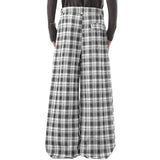 Wiaofellas  -  Men Plaid Pants Button Joggers Loose Casual Wide Leg Trousers Men Pleated Streetwear Baggy Fashion Wide Leg Pants