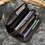 WIAOFELLAS  -  Men Double zipper crazy horse leather long wallet 24 card holder Big Zip around genuine leather clutch purse phone coin pocket