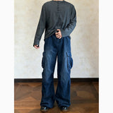 Wiaofellas  -  Autumn Winter Blue Corduroy Cargo Pant Men Women Japanese Streetwear Fashion Loose Casual Wide Leg Track Baggy Pant Man Trousers
