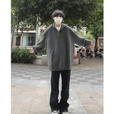 WIAOFELLAS  -  Half Zip Hooded Sweater Men's Trendy Brand High-end and Lazy Style Loose and Thick Knit Sweater