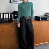WIAOFELLAS  -  Men Shirt Solid Color Lapel Long Sleeve Zipper Casual Men Clothing Streetwear Knitted Fashion Unisex Shirts S-3XL