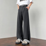 WIAOFELLAS  -  New Simple Men's Suit Pants Drape Striped Design Pleated Contrast Color Straight Wide Leg Male Trousers All-match