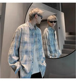 Wiaofellas  -  Tie-dye Plaid Long-sleeved Shirt New Loose Large Size Youth Casual Shirt Jacket