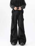 WIAOFELLAS  -  American High Street Pleated Pants Floor Mopping Micro Trumpet Black Trousers Luxury Sense Clean Fit Casual Curved Knife Pants