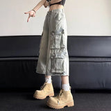 WIAOFELLAS  -  Men's Jeans Multi-pocket Solid Color Cowboy High Street Denim Shorts Summer Loose Straight Leg Male Trousers New