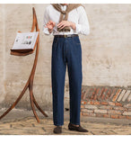 WIAOFELLAS  -  High Quality Jeans Men Dress Trouser Straight Leg Pant Naples Fashion Casual High Waist Straight Leg Jeans Men Trouser