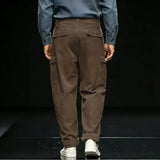 Wiaofellas  -  Spring Autumn New Men's Stand Pocket Corduroy Cargo Pants Basic Trouser Plus Size Mens Casual Button Wide Leg Sweatpants