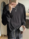 WIAOFELLAS  -  Spring Fall Fashion Loose T Shirts Mens Long Sleeve Crew Neck Casual Pullover Tops Men Vintage Solid Color T-shirt Streetwear