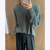 WIAOFELLAS  -  Autumn Long Sleeved T-shirt Men Oversized Retro Striped T Shirt Men Streetwear Korean Loose Round Neck T Shirt Mens Top M-3XL