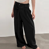 WIAOFELLAS  -  Men Wide Leg Pants Solid Color Button Joggers Lace Up Loose Trousers Men Streetwear Loose Fashion Casual Male Long Pants