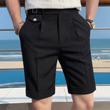 WIAOFELLAS  -  Fashion Summer Men British Style Naples Suit Shorts Smart Casual Paris Waist Buckle Button Knee Length Pants Shorts Streetwear