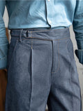 Wiaofellas  -  Men Italian Naples Style Denim Trousers SS AW Light Business Pleated High Waist Straight Premium Casual Dress Jeans