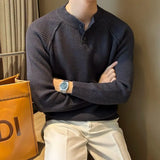 WIAOFELLAS  -  Autumn Winter New Solid Casual Thick Sweater Men's Pullover Printed Pinstripe Round Neck Long Sleeve Trendy Bottom Knitted Tops