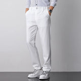 Wiaofellas  -  Men's Casual Straight Leg Pants White Suit Trendy Busin Sle Autumn New Arrival Slim Fit Comfortable Polyester Fiber