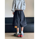 WIAOFELLAS  -  Hip Hop Retro Waist Inverted Design Men Denim Shorts Instagram Gothic Street Apparel Loose Straight Leg Pants Sports Pants