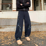 WIAOFELLAS  -  New trendy loose straight tube printed off white washed denim jeans