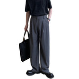 WIAOFELLAS  -  Men Autumn Winter Thick Material Loose Casual Retro Fashion Wide Leg Suit Trousers Office Man Commuter Business Baggy Pants