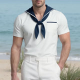 WIAOFELLAS  -  Men T Shirt Patchwork Summer Navy Collar Short Sleeve Male Tee Tops Streetwear 2025 Pockets Fashion Casual Men Clothing