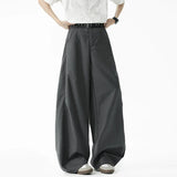 WIAOFELLAS  -  Korean Style Men's Pants Pleated Design Solid Color Straight Loose Machete Trousers Wide Leg Casual Male Bottom New