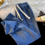 WIAOFELLAS  -  Spring Summer Men's Loose Straight-leg Jeans Casual Wide-leg Draped Trousers Trendy Lightweight Drawstring Cotton Denim Pants