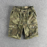 WIAOFELLAS  -  Heavy wash to do old camouflage cargo casual shorts men's American retro trend summer new loose straight pants