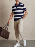 WIAOFELLAS  -  Daily Casual Mens Knitted Polo Shirts Summer Fashion Striped Contrast Color Knit Pullovers Men Stylish Turn-down Collar Top