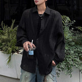 WIAOFELLAS  -  Simple Men's Shirts Turn-down Collar Long Sleeved Single Breasted Shirt Solid Color Casual Quick-dry Loose Menswear