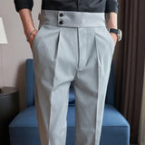 Wiaofellas  -  Men Pants Classic Men's Office Trousers Slim Fit High Waist Vintage Pockets for Formal Business Style Elegant Formal Pants