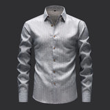WIAOFELLAS  -  Fashionable Men's Linen Long-sleeved Shirt Gold Thread Gold Linen Striped Retro Casual Loose Cardigan