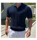 WIAOFELLAS  -  New American Niche Design Knitted Polo Shirt Men Breathable Hollow Short Sleeve Lapel Mesh Tight Sleeve T-shirt
