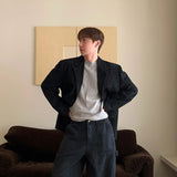 WIAOFELLAS  -  Fashion Summer Men's Solid Color Pockets Korean Style Blazer Coats Trendy Lapel Single-breasted Jackeys Male