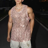 WIAOFELLAS  -  Summer Sexy Nightclub Men's Vest Sequins Sparkling Woven Mesh Breathable Sleeveless Men's Casual Hollow Tank Top For Male Tees