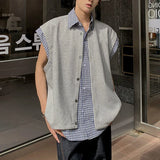 WIAOFELLAS  -  Niche Design Men's Tank Tops Turn-down Collar Single Breasted Plaid Contrast Color Sleeveless Loose Male Vests Chic