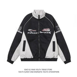 WIAOFELLAS  -  American Retro Padded Jacket Contrasting Print Stand Up Collar Motorcycle Men's Trend Autumn Winter Loose Casual Cotton Clothing