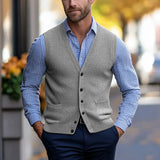 Wiaofellas  -  Fall Outdoor Knit Tank Tops Mens Fashionable Solid Color V Neck Sleeveless Knitting Camisoles Men Vintage Button-up Vests