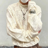 WIAOFELLAS  -  Japanese Half Collar Lace Base Pullovers New Unisex Style Knitted Long Sleeved T-shirt Men Hollowed Out Temperament Thin Sweater