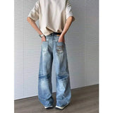 WIAOFELLAS  -  Vintage Summer Men's Broken Hole Design Wash Straight Denim Pant Fashion Trendy High-waisted Wide Leg Jeans Male 2A0026