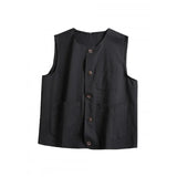 WIAOFELLAS  -  Men's Japanese Casual Vest, Retro Workwear Style, 100% Cotton Pocket Detail, Loose Fit for Outdoor and Cafe Work