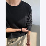 WIAOFELLAS  -  Spring Cotton Long Sleeved T-shirt Men Black White Casual T Shirt Men Streetwear Korean Loose Round Neck T Shirt Mens Top M-3XL