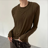 WIAOFELLAS  -  Men T Shirt Patchwork O-neck Long Sleeve Personality Male Tee Tops Streetwear Knitted Fashion Casual Men Clothing S-5XL