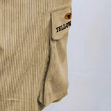 Wiaofellas Men's Outdoor Leisure Vintage Yellow Stone Printed Multi-Pocket Shorts