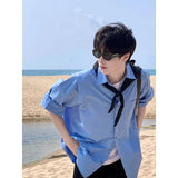 WIAOFELLAS  -  Blue Sun Protection irt for Men Summer Trendy Loose Fit Long Sve Youthful Sle Clean Cut Boys Faion Outerwear